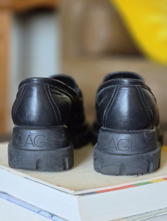 AGL Celeste Black Leather Chunky Lug Platform Loafers main image 11